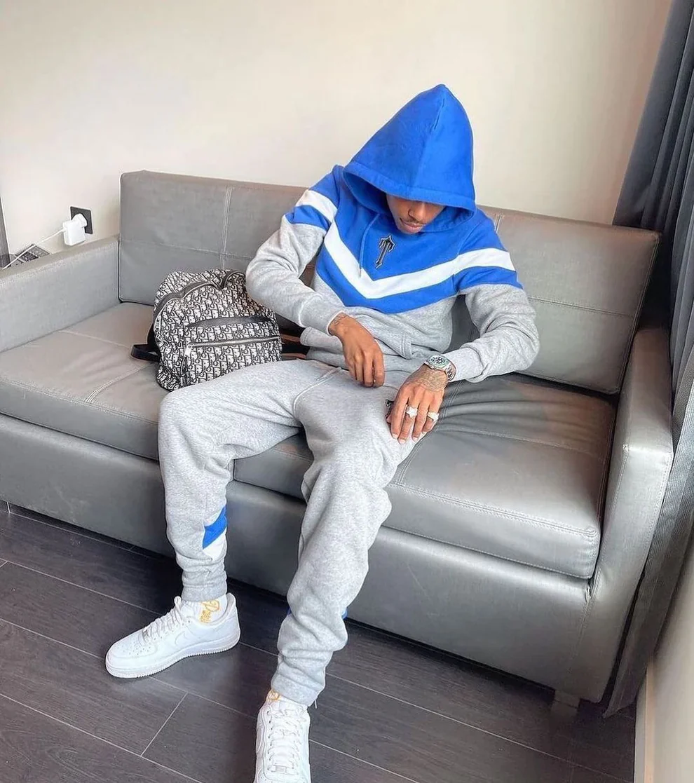 Trapstar V-Stripe Hooded Tracksuit - Blue / White / Grey - Image 4